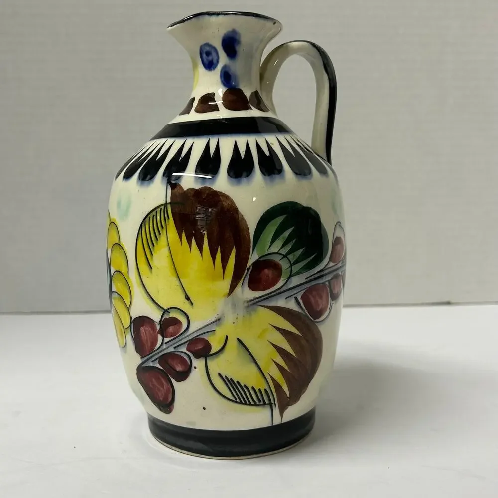 Vintage Signed‎ Tonala Mexican Pottery Hand painted Ceramic Jug